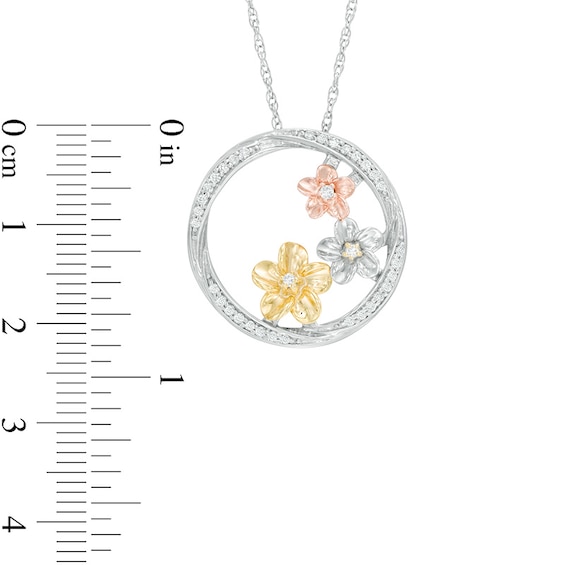 0.18 CT. T.W. Diamond Triple Pinwheel Flower Swirl Circle Pendant in Sterling Silver and 10K Two-Tone Gold