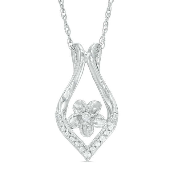 Diamond Accent Ribbon Flower Swirl Pendant in Sterling Silver