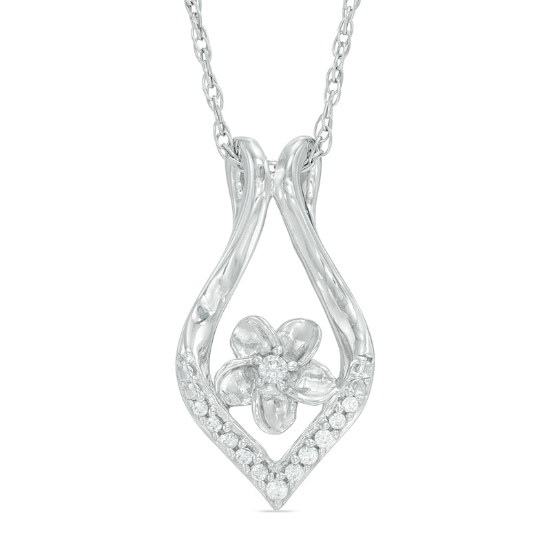 Diamond Accent Ribbon Flower Swirl Pendant in Sterling Silver|Peoples Jewellers