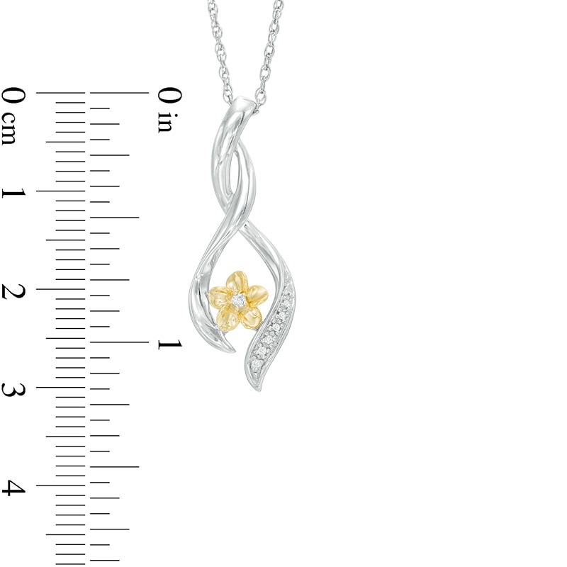 Diamond Accent Twist Ribbon Flower Pendant in Sterling Silver and 10K Gold|Peoples Jewellers