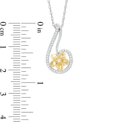 0.15 CT. T.W. Diamond Curved Teardrop Flower Pendant in Sterling Silver and 10K Gold