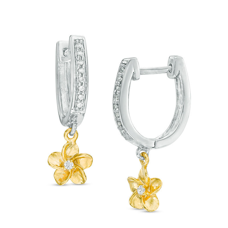 0.15 CT. T.W. Diamond Flower Hoop Earrings in Sterling Silver and 10K Gold|Peoples Jewellers