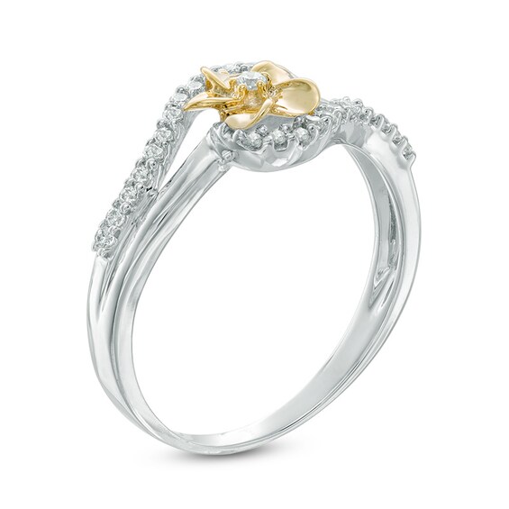 0.15 CT. T.W. Diamond Flower Bypass Ring in Sterling Silver and 10K Gold