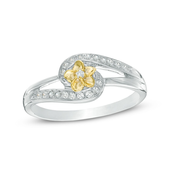 0.11 CT. T.W. Diamond Flower Split Shank Bypass Ring in Sterling Silver and 10K Gold