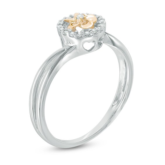 0.09 CT. T.W. Diamond Frame Flower Bypass Ring in Sterling Silver and 10K Gold