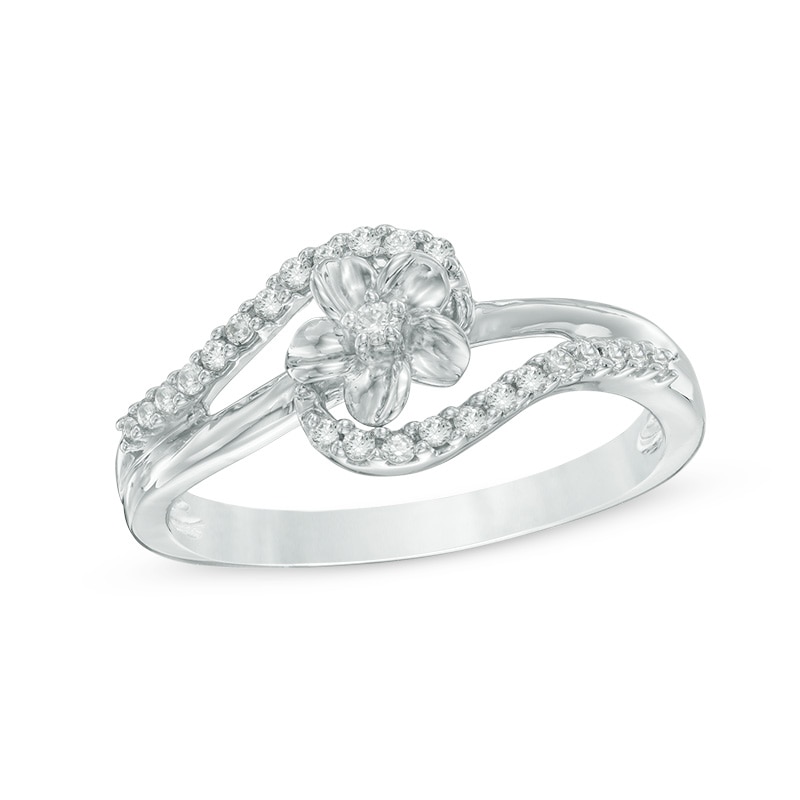 0.15 CT. T.W. Diamond Flower Swirling Bypass Ring in Sterling Silver|Peoples Jewellers