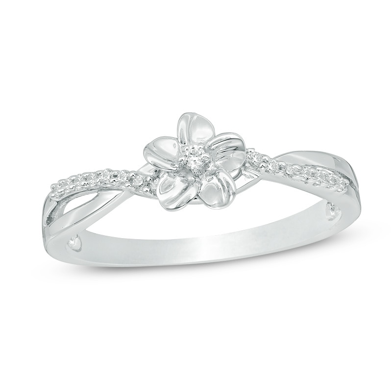 Diamond Accent Flower Crossover Ring in Sterling Silver|Peoples Jewellers