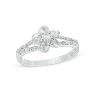 Diamond Accent Flower Split Shank Ring in 10K White Gold