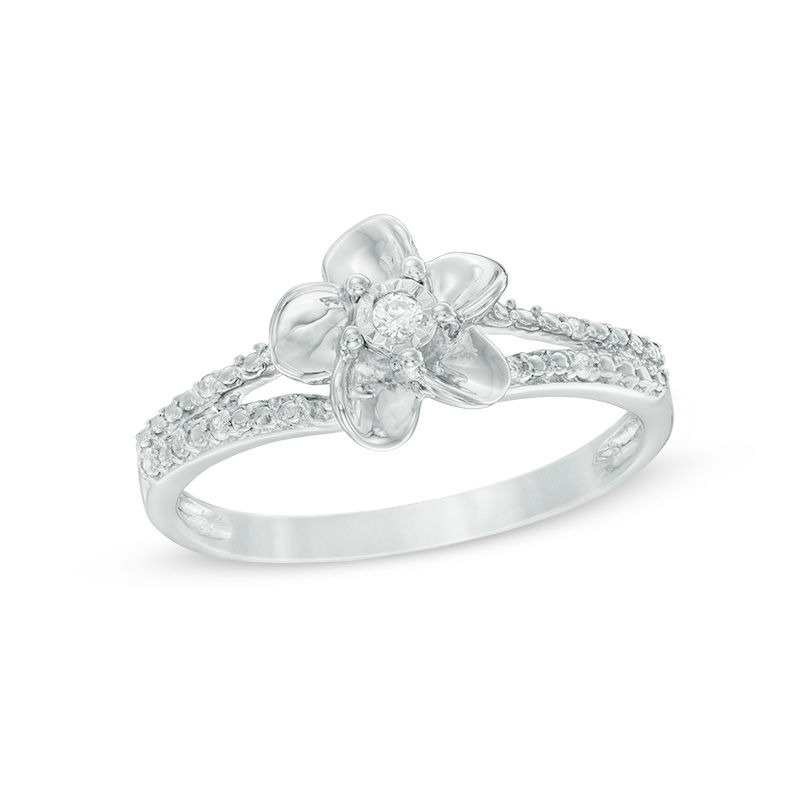 Diamond Accent Flower Split Shank Ring in 10K White Gold|Peoples Jewellers