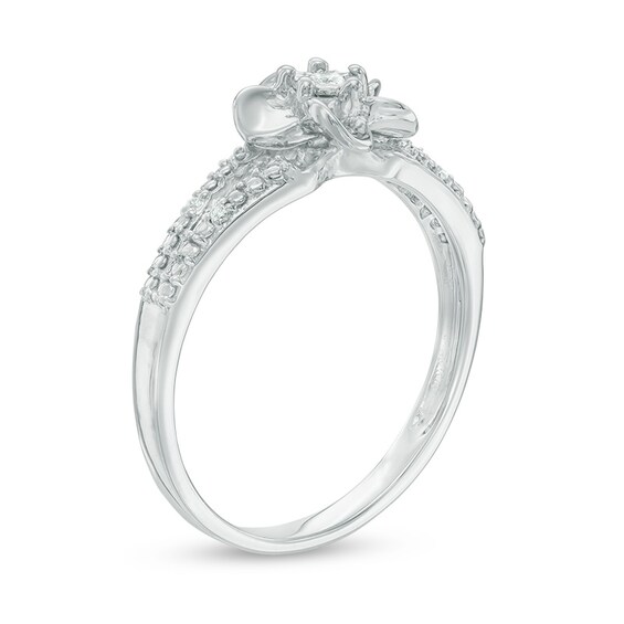 Diamond Accent Flower Split Shank Ring in 10K White Gold