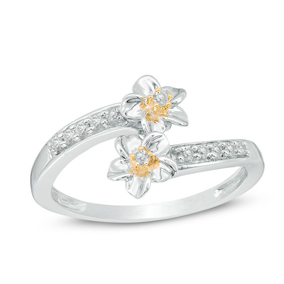 0.15 CT. T.W. Diamond Flower Bypass Ring in Sterling Silver and 10K Gold