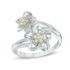 Diamond Accent Flower Bypass Ring in Sterling Silver and 10K Gold