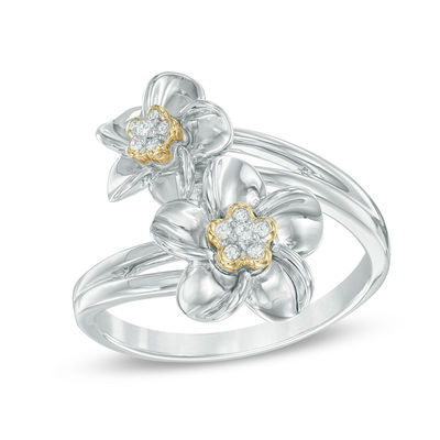 Diamond Accent Flower Bypass Ring in Sterling Silver and 10K Gold