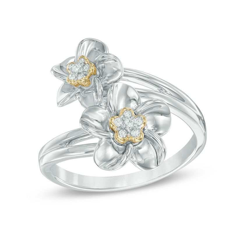 Diamond Accent Flower Bypass Ring in Sterling Silver and 10K Gold|Peoples Jewellers