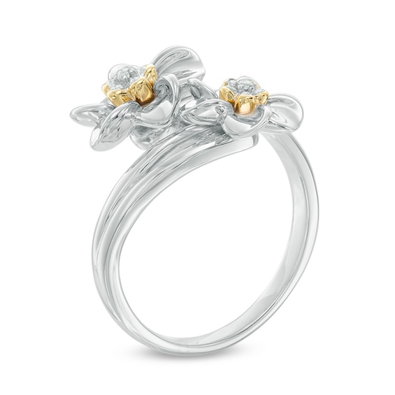 Diamond Accent Flower Bypass Ring in Sterling Silver and 10K Gold