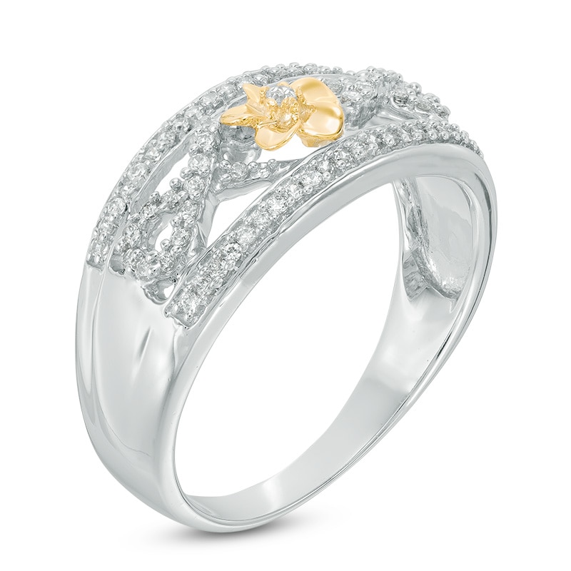 0.23 CT. T.W. Diamond Open Weave Flower Ring in Sterling Silver and 10K Gold|Peoples Jewellers