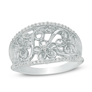 0.18 CT. T.W. Diamond Flower Filigree Ring in 10K White Gold