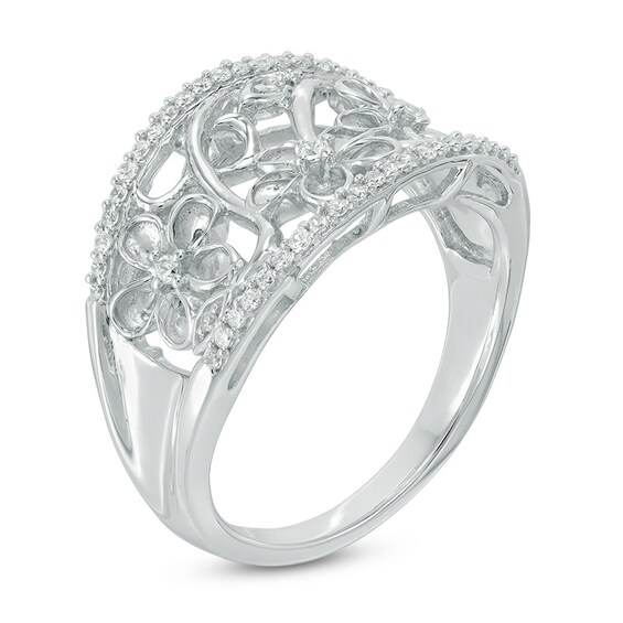 0.18 CT. T.W. Diamond Flower Filigree Ring in 10K White Gold