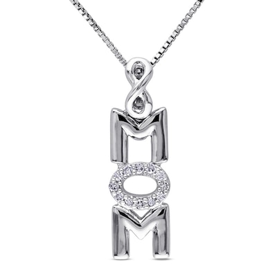 Diamond Accent Vertical "MOM" Infinity Pendant in Sterling Silver