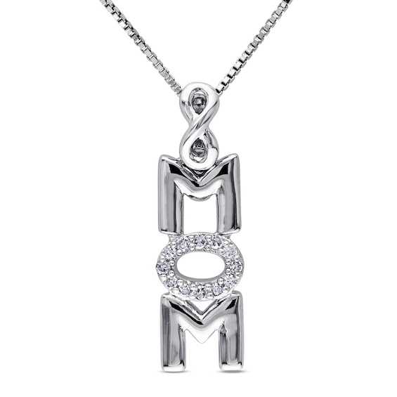 Diamond Accent Vertical "MOM" Infinity Pendant in Sterling Silver