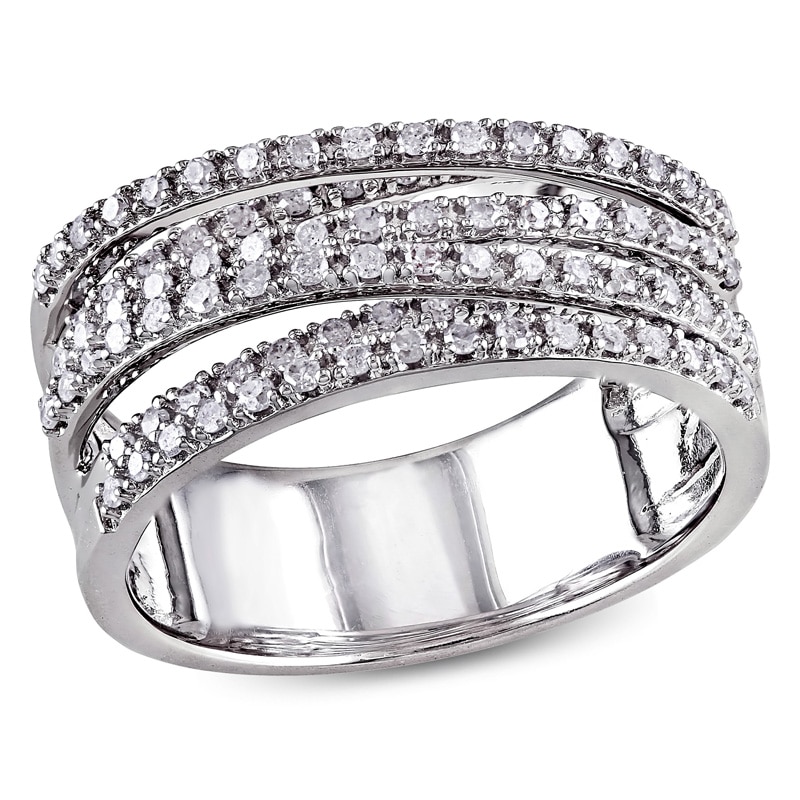 0.48 CT. T.W. Diamond Multi-Row Crossover Ring in Sterling Silver|Peoples Jewellers
