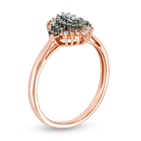 0.25 CT. T.W. Composite Champagne and White Diamond Marquise Sunburst Frame Ring in 10K Rose Gold