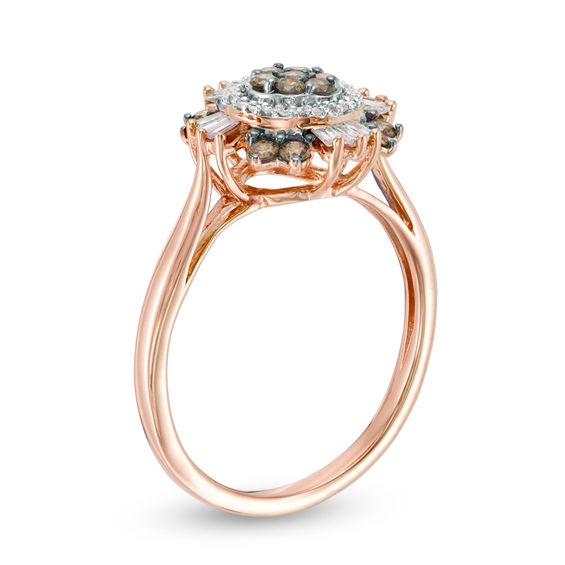 0.50 CT. T.W. Composite Champagne and White Diamond Sunburst Frame Ring in 10K Rose Gold