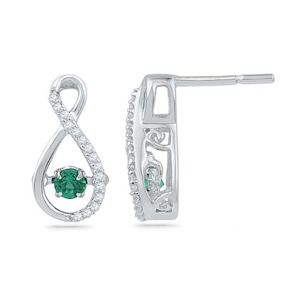 Unstoppable Love™ Lab-Created Emerald and 0.09 CT. T.W. Diamond Infinity Drop Earrings in Sterling Silver