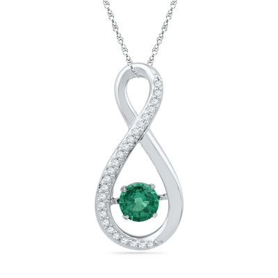 Unstoppable Love™ Lab-Created Emerald and 0.09 CT. T.W. Diamond Infinity Pendant in Sterling Silver