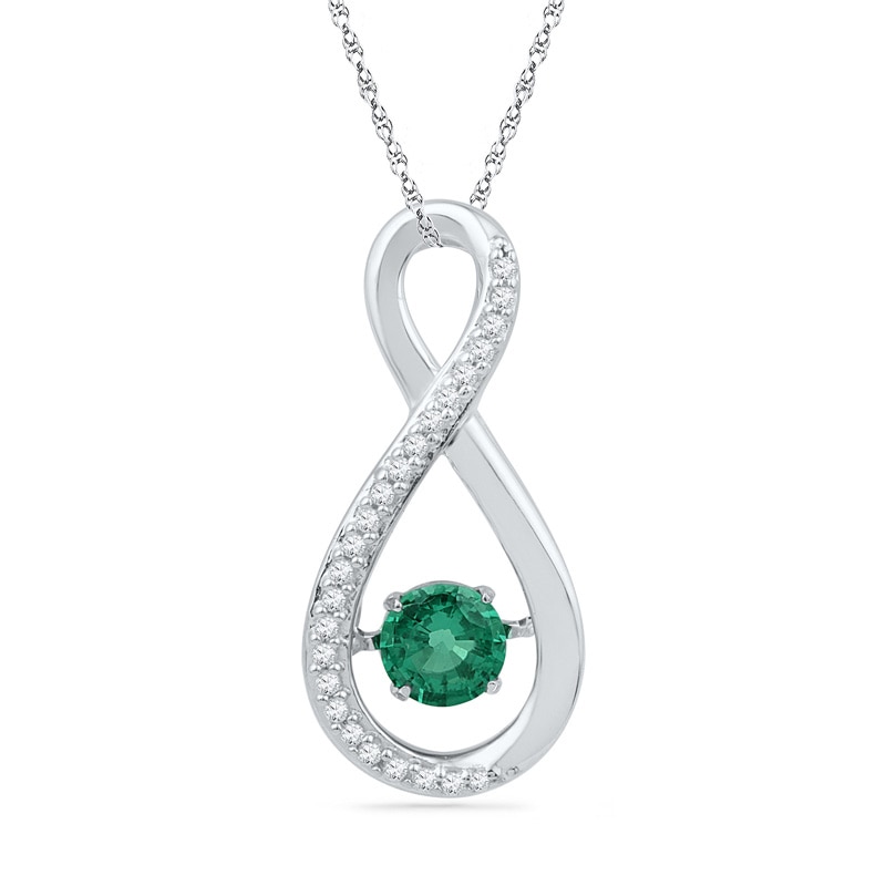 Unstoppable Love™ Lab-Created Emerald and 0.09 CT. T.W. Diamond Infinity Pendant in Sterling Silver|Peoples Jewellers