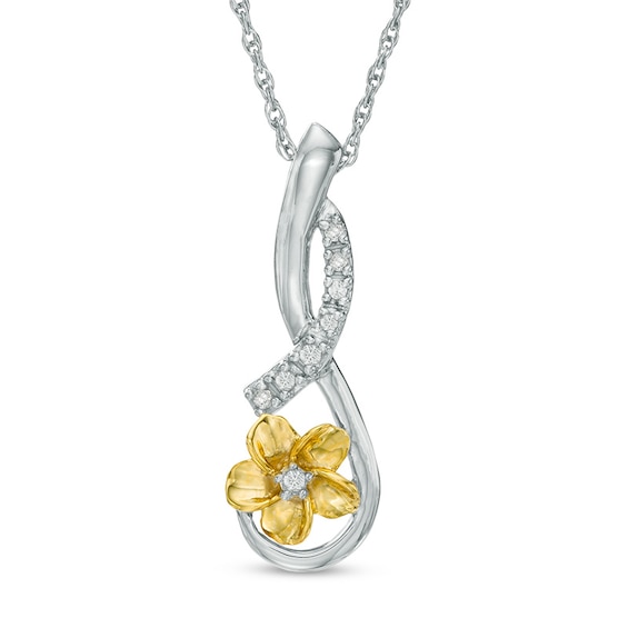 Diamond Accent Infinity Flower Drop Pendant in Sterling Silver and 10K Gold