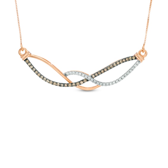 0.25 CT. T.W. Champagne and White Diamond Crossover Necklace in 10K Rose Gold