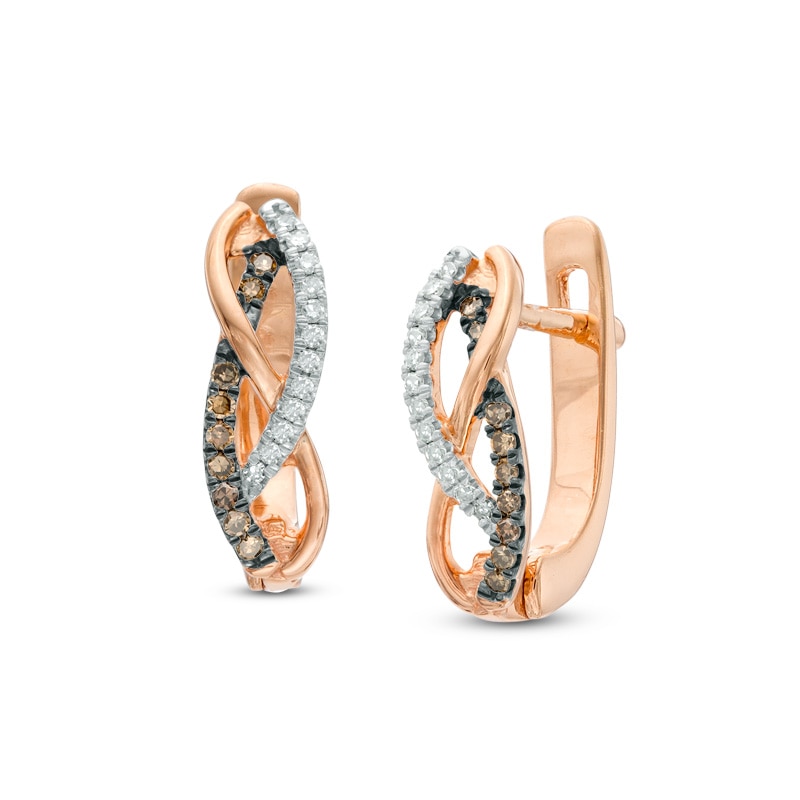 0.20 CT. T.W. Champagne and White Diamond Infinity Hoop Earrings in 10K Rose Gold|Peoples Jewellers