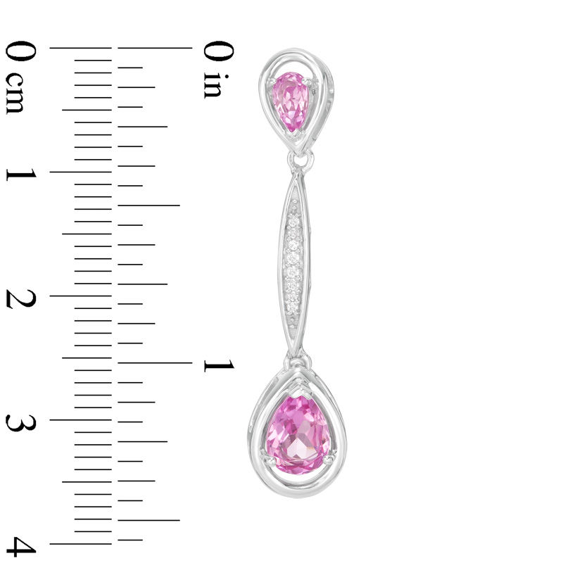 Pear-Shaped Lab-Created Pink Sapphire and Diamond Accent Drop Earrings in Sterling Silver|Peoples Jewellers