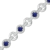 Thumbnail Image 0 of 5.0mm Lab-Created Blue Sapphire and 0.09 CT. T.W. Diamond Circle Link Bracelet in Sterling Silver - 7.25"