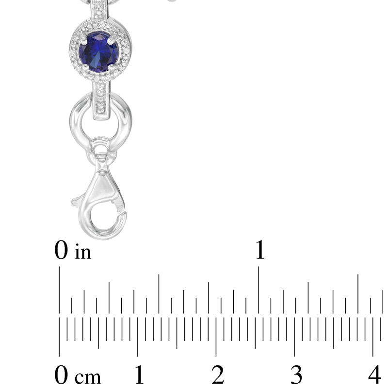 5.0mm Lab-Created Blue Sapphire and 0.09 CT. T.W. Diamond Circle Link Bracelet in Sterling Silver - 7.25"
