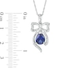 Pear-Shaped Lab-Created Blue Sapphire and 0.09 CT. T.W. Diamond Bow Pendant in Sterling Silver