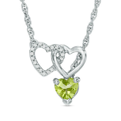 5.0mm Heart-Shaped Peridot and Diamond Accent Double Heart Lariat Necklace in Sterling Silver - 17.5"