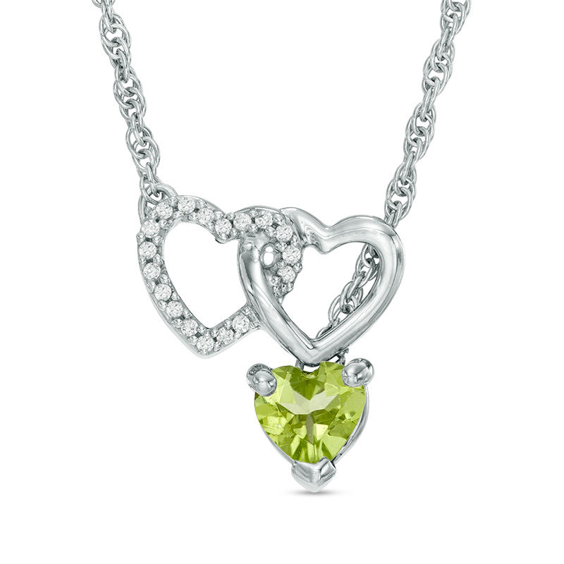 5.0mm Heart-Shaped Peridot and Diamond Accent Double Heart Lariat Necklace in Sterling Silver - 17.5"|Peoples Jewellers
