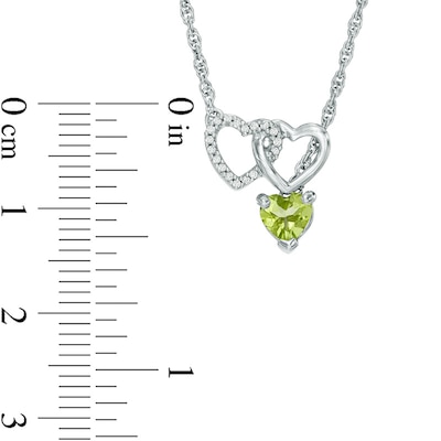 5.0mm Heart-Shaped Peridot and Diamond Accent Double Heart Lariat Necklace in Sterling Silver - 17.5"