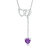 5.0mm Heart-Shaped Amethyst and Diamond Accent Double Heart Lariat Necklace in Sterling Silver - 17.5"