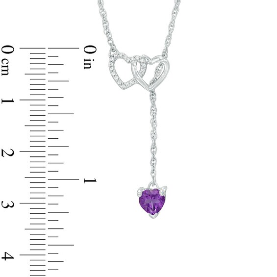 5.0mm Heart-Shaped Amethyst and Diamond Accent Double Heart Lariat Necklace in Sterling Silver - 17.5"