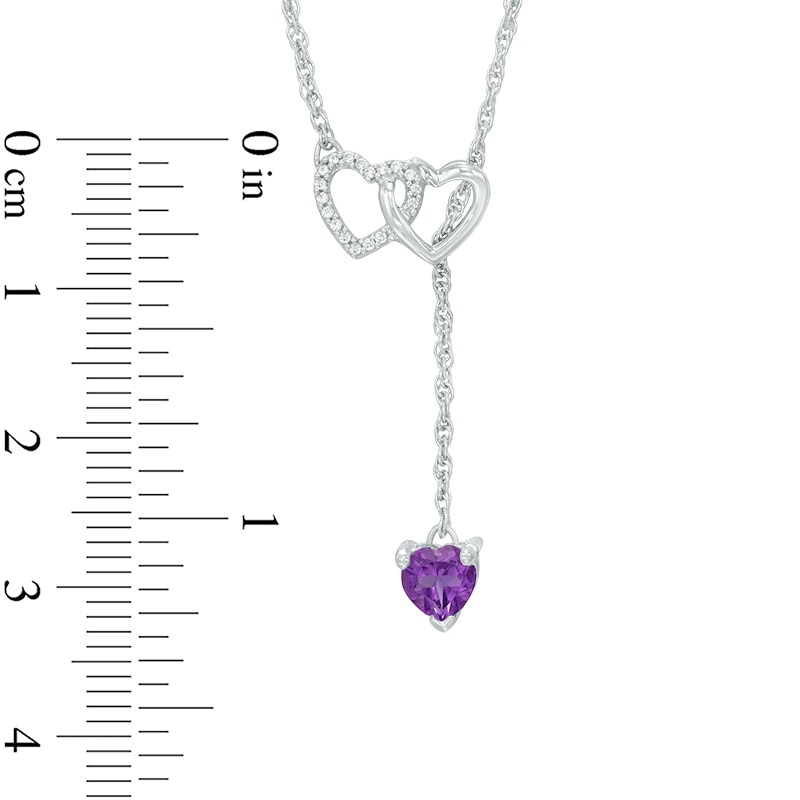 5.0mm Heart-Shaped Amethyst and Diamond Accent Double Heart Lariat Necklace in Sterling Silver - 17.5"|Peoples Jewellers