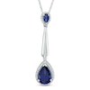 Thumbnail Image 0 of Pear-Shaped Lab-Created Blue Sapphire and 0.09 CT. T.W. Diamond Frame Drop Pendant in Sterling Silver