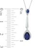 Thumbnail Image 1 of Pear-Shaped Lab-Created Blue Sapphire and 0.09 CT. T.W. Diamond Frame Drop Pendant in Sterling Silver