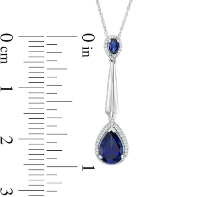 Pear-Shaped Lab-Created Blue Sapphire and 0.09 CT. T.W. Diamond Frame Drop Pendant in Sterling Silver