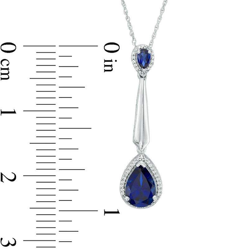 Pear-Shaped Lab-Created Blue Sapphire and 0.09 CT. T.W. Diamond Frame Drop Pendant in Sterling Silver|Peoples Jewellers