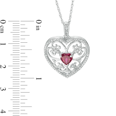 5.5mm Heart-Shaped Lab-Created Ruby and Diamond Accent Scroll Heart Pendant in Sterling Silver