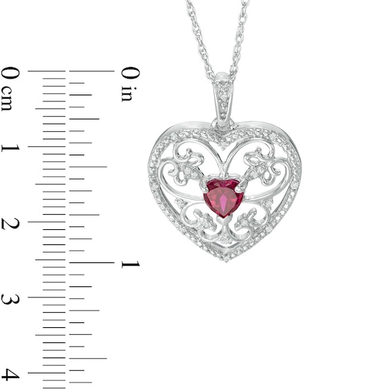 5.5mm Heart-Shaped Lab-Created Ruby and Diamond Accent Scroll Heart Pendant in Sterling Silver