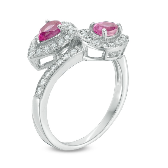 Pear-Shaped Lab-Created Pink and White Sapphire Bypass Ring in Sterling Silver